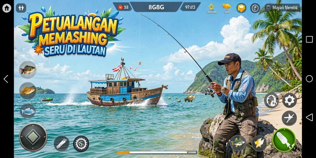 Gameplay seru dan menantang saat memancing berbagai jenis ikan.