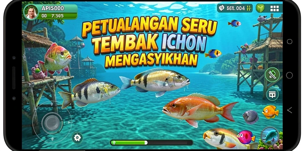 Screenshot gameplay menampilkan aksi seru Tembak Ikan di API5000.