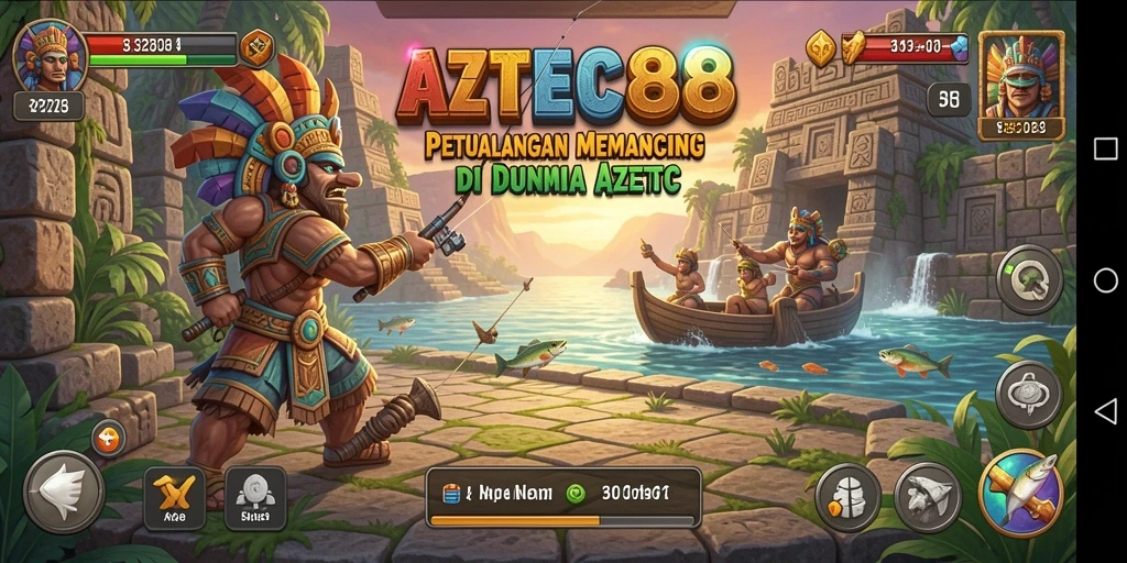 Tampilan utama gameplay AZTEC88 dengan aksi memancing yang menarik.