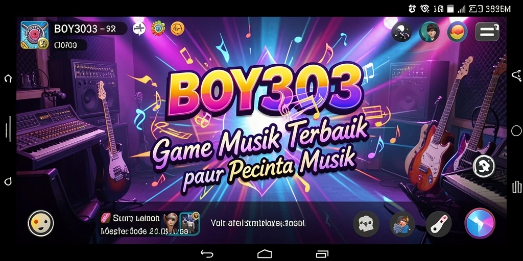 Tampilan gameplay BOY303 dengan alat musik dan interaksi pengguna.