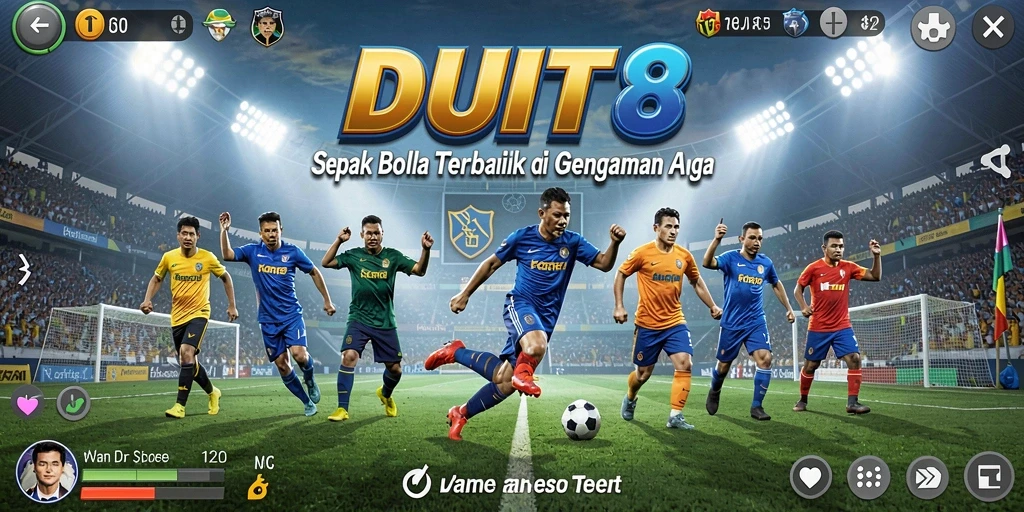 Tampilan gameplay DUIT8 yang memukau dengan aksi sepak bola seru.