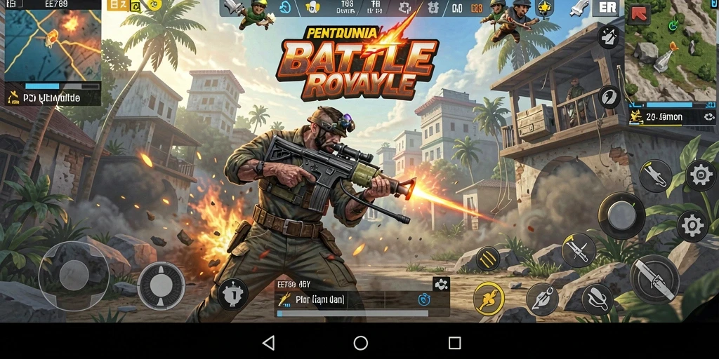 Gambaran gameplay intens dari EE789 dalam pertarungan Battle Royale.