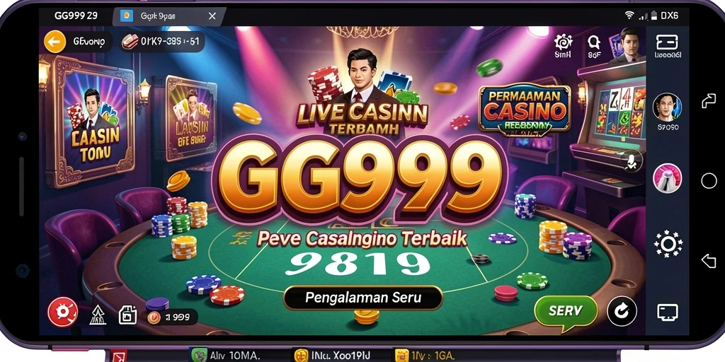 Screenshot gameplay GG999 menampilkan dealer profesional dan suasana kasino yang hidup.