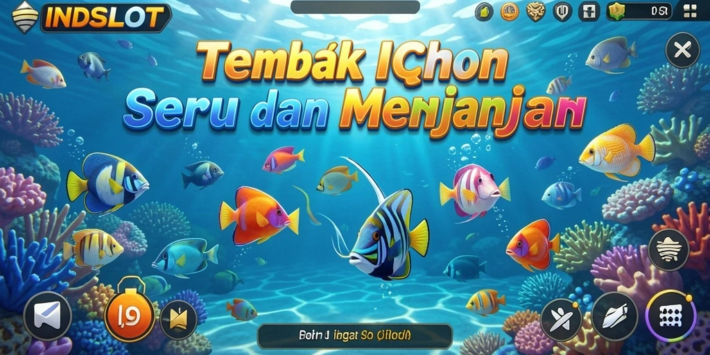 Screenshot gameplay seru dalam INDSLOT menampilkan aksi menembak ikan.