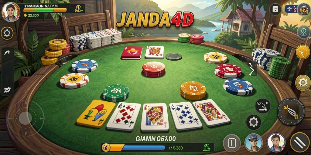 Screenshot utama menunjukkan gameplay seru di JANDA4D dengan pemain aktif.