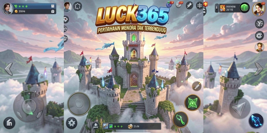 Gameplay seru dalam <strong>LUCK365</strong> dengan menara dan serangan musuh.