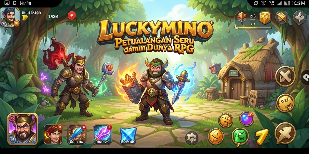 Tampilan gameplay seru LUCKYMINO dalam petualangan RPG.