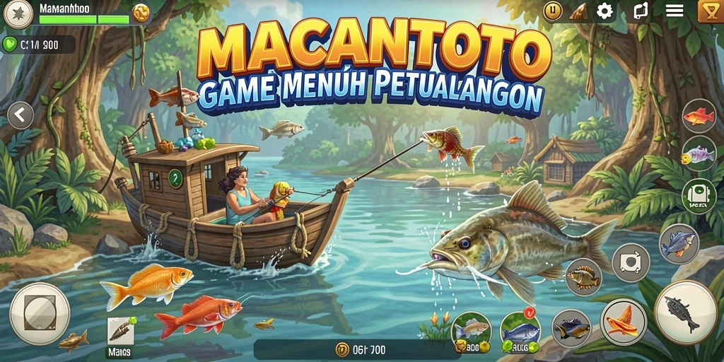 Gameplay menarik dengan berbagai lokasi memancing yang menantang.