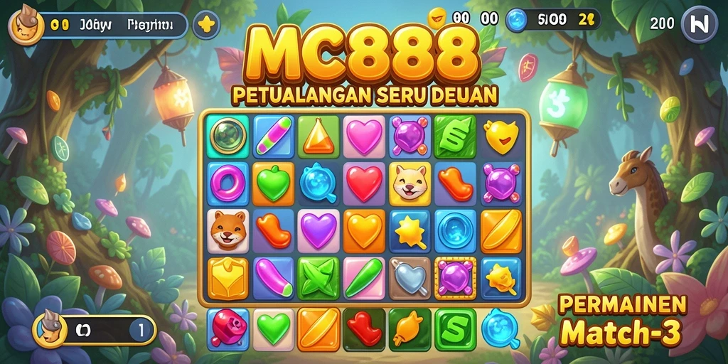Tampak gameplay Match-3 yang seru dan penuh warna di MC888.