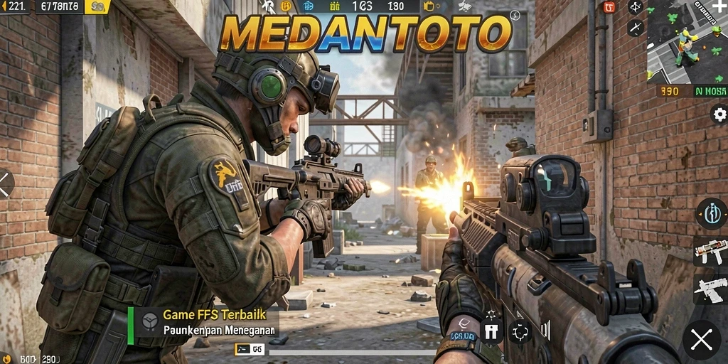 Screenshot MEDANTOTO menunjukkan aksi intens dalam gameplay FPS.