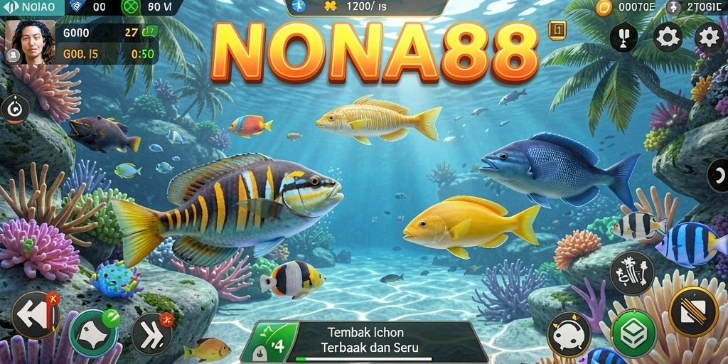 Tampilan gameplay Tembak Ikan NONA88 yang seru dan mendebarkan.