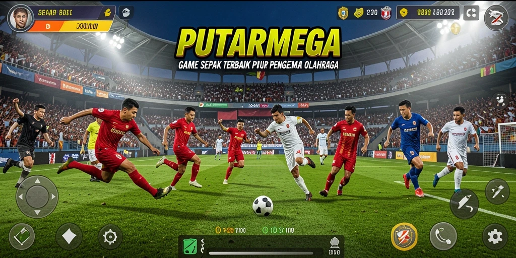 Tampilan gameplay PUTARMEGA yang mendebarkan dengan aksi sepak bola.