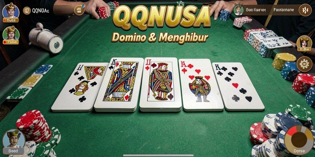 Screenshot utama QQNUSA menunjukkan gameplay Domino yang seru.