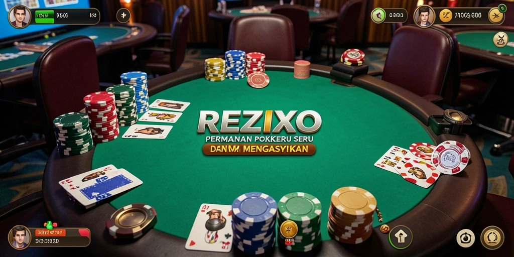 Tangkapan layar utama REZIXO menampilkan gameplay Poker yang mendebarkan.
