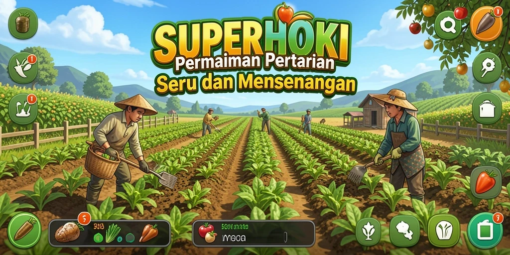 Screenshot gameplay SUPERHOKI yang menampilkan keseruan bertani.