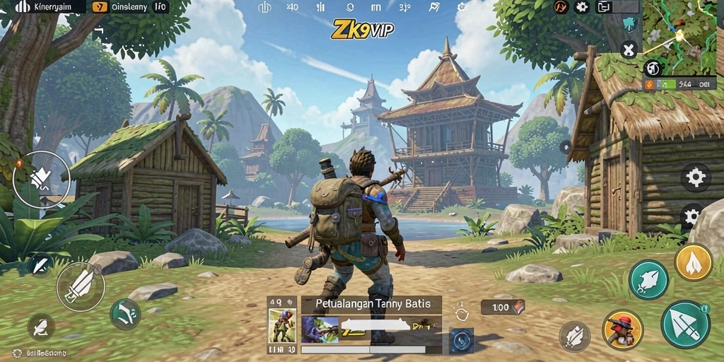 Tangkapan layar gameplay ZK9VIP menampilkan dunia terbuka yang luas.