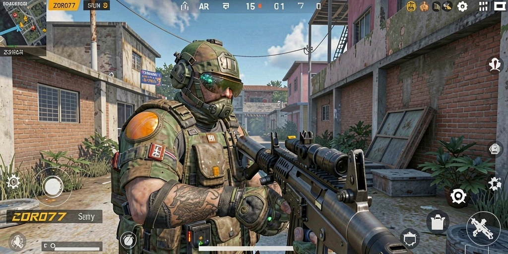 Screenshot menampilkan aksi seru dalam gameplay FPS ZORO77.